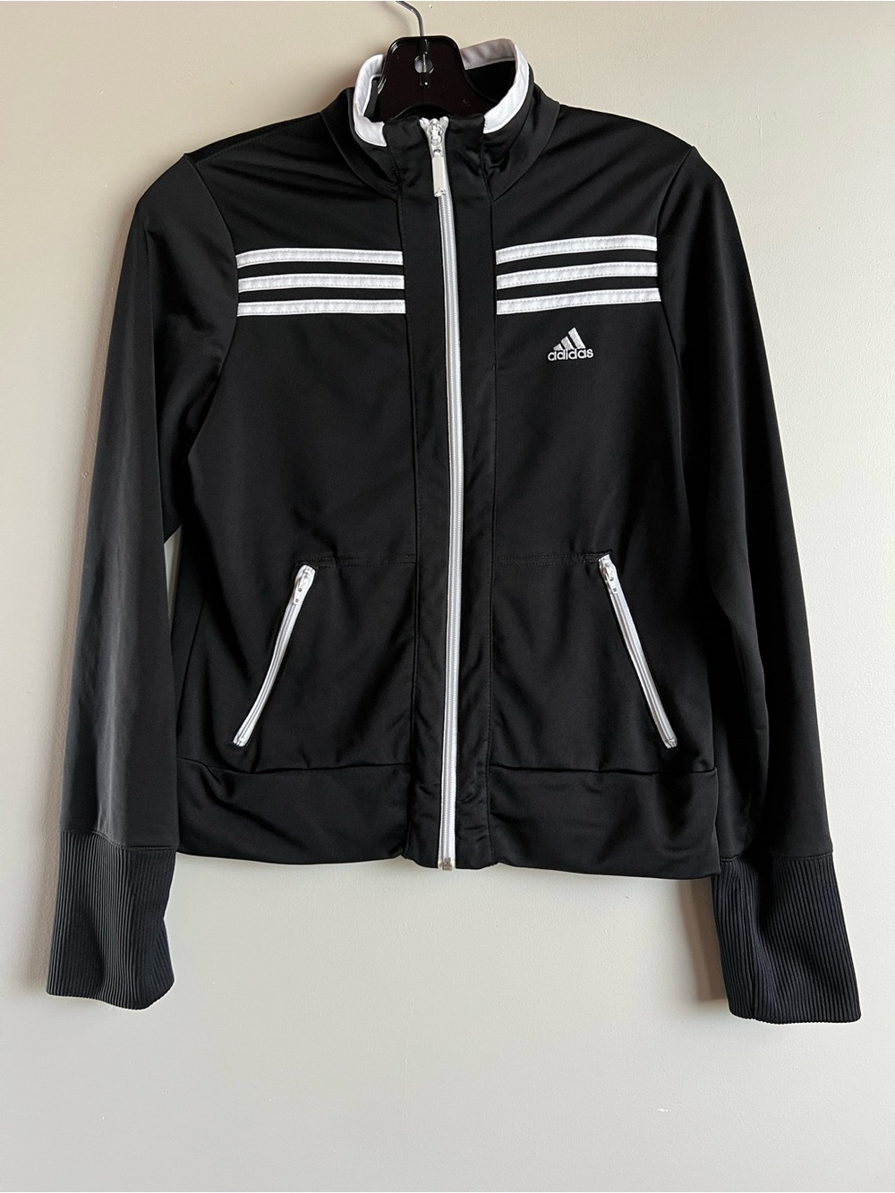 Adidas Black Full Zip Track Jacket Women’s Small 3 Stripe Athletic Y2K